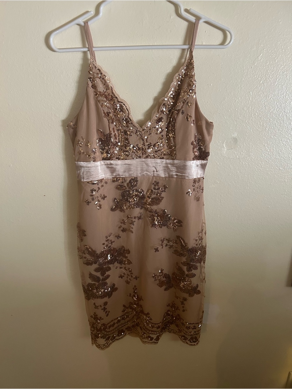 Embellished Nude Sequin Slip Dress - Women's Intimates